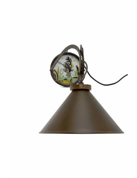 Smeedijzeren wandlamp, bruine kap, jaren 60