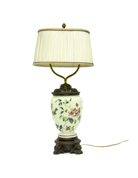 Beautiful table lamp with oval lampshade and square base, 1930s