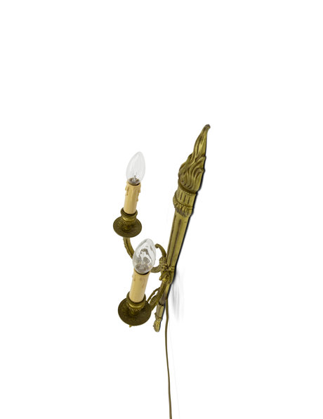 Antique wall lamp, gold-coloured copper, 1930s