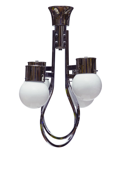 Jaren 50 Hanglamp, Chroom en Wit Glas