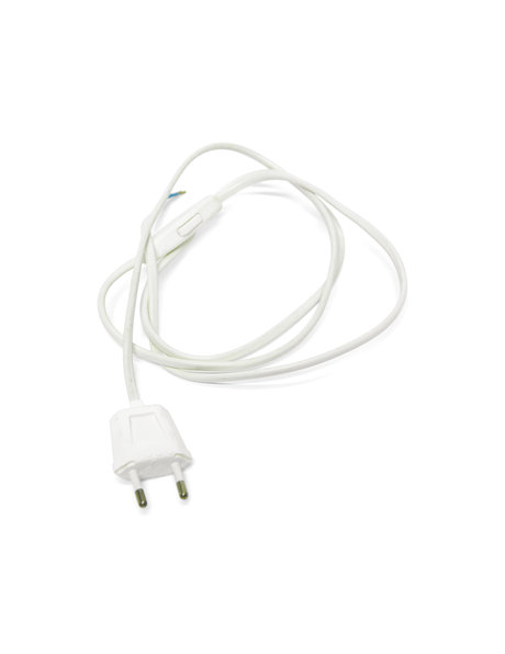 White electrical cord with switch and plug, 200 cm