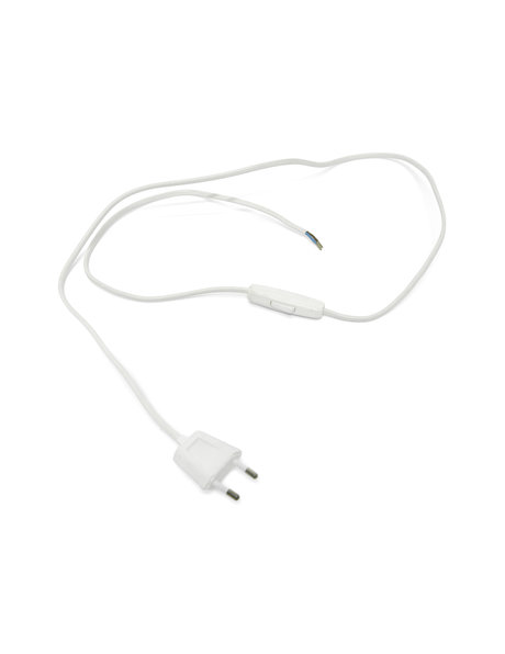White electrical cord with switch and plug, 200 cm