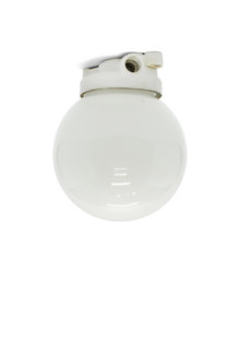Industrial Ceiling Lamp, White Glass Globe, 1930s