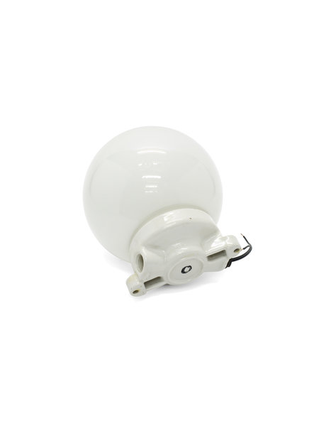 Industrial ceiling lamp, white sphere in porcelain holder, 1930s