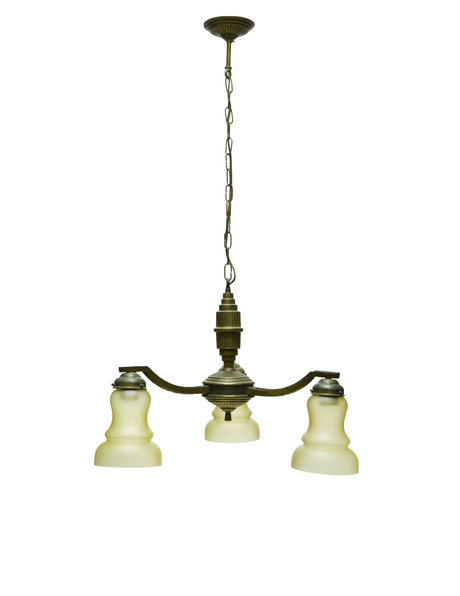 Jaren 30 hanglamp, 3 armig, gebruineerd