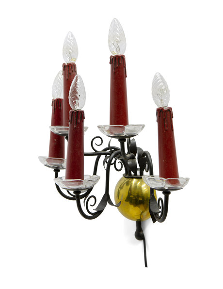 Antique wall lamp, with 5 red candles, 1930s