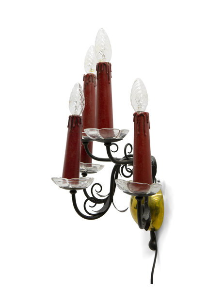 Antique wall lamp, with 5 red candles, 1930s