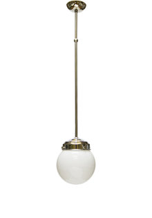 Pendant Lamp, White Sphere on Chrome Rod, 1940s