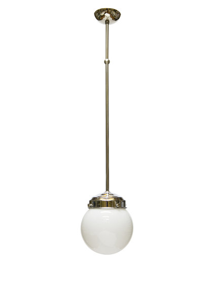Pendant Lamp, White Sphere on Chrome Rod, 1940s