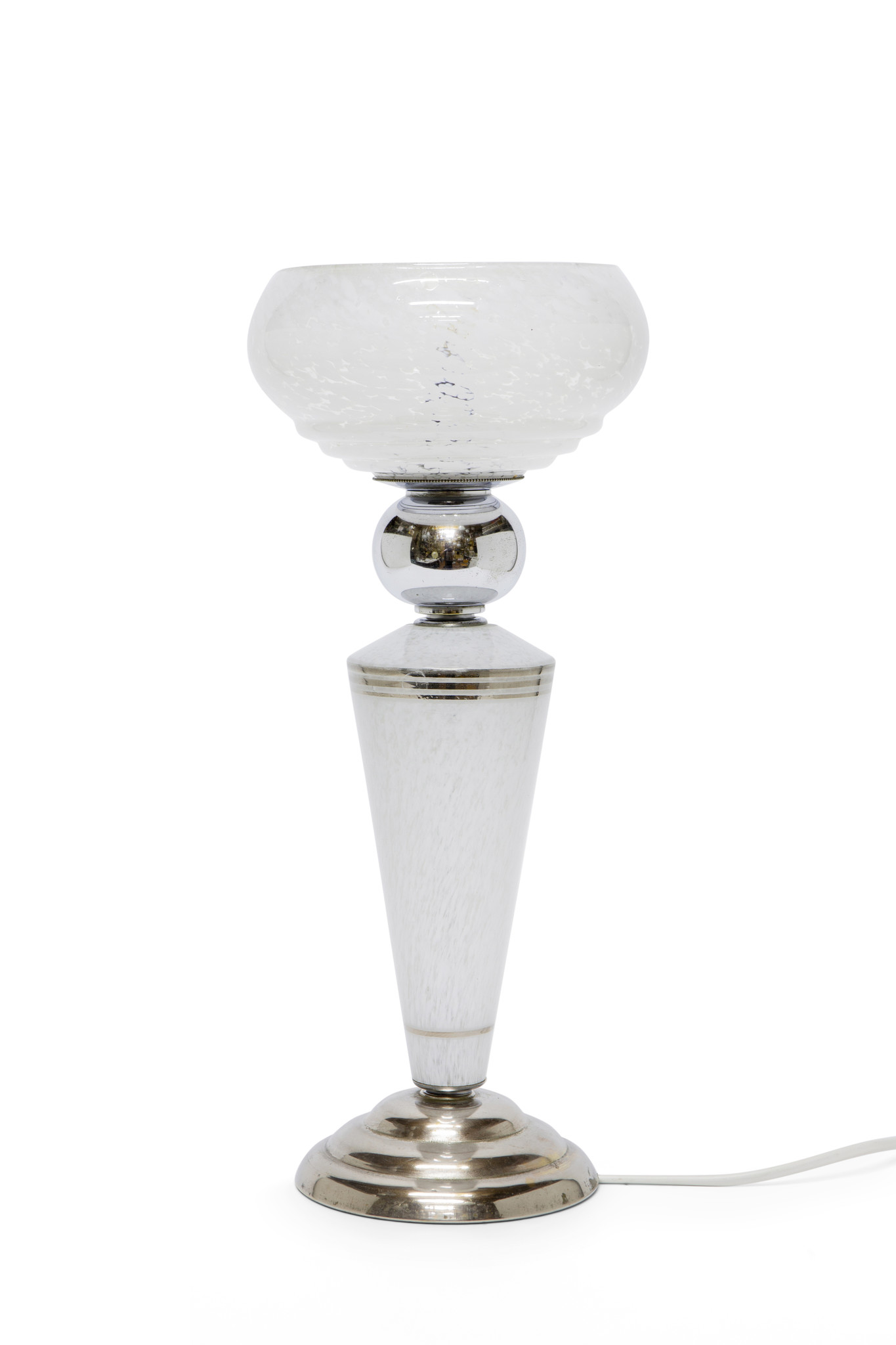 geest Versterken meer en meer Chromen tafellamp met gewolkt glazen kap, ca. 1940 - Lamplord