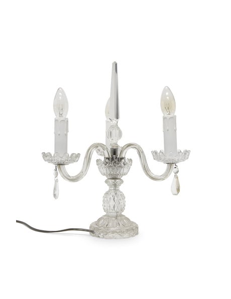 Crystal table lamp, electric candlestick with 3 arms, 1950s