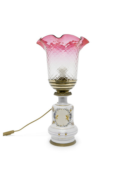 Brocante Tafellamp, Wit, Roze en Goudkleurig, Jaren 30