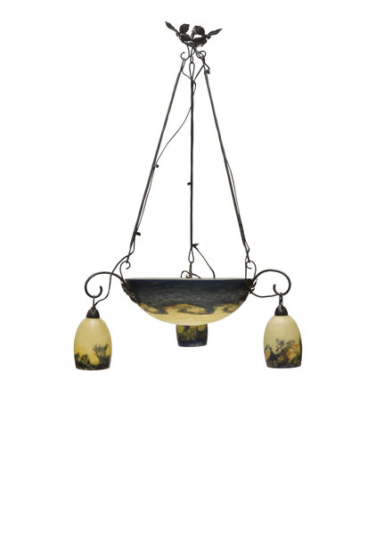 1930s Pendant Lamp, Signed "Delatte"