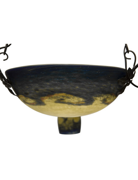 Signed hanging lamp of mouth-blown glass with wrought iron fitting, 1930s