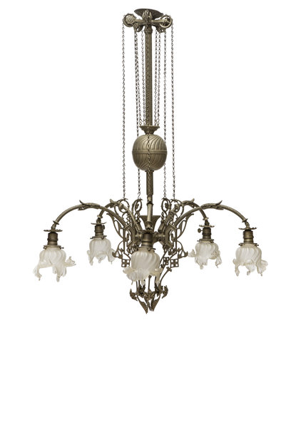 Grote Klassieke Hanglamp, 5 armen, Jaren 30