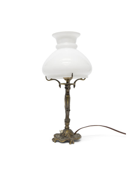 Brocante table lamp, decorated copper base, 1940s