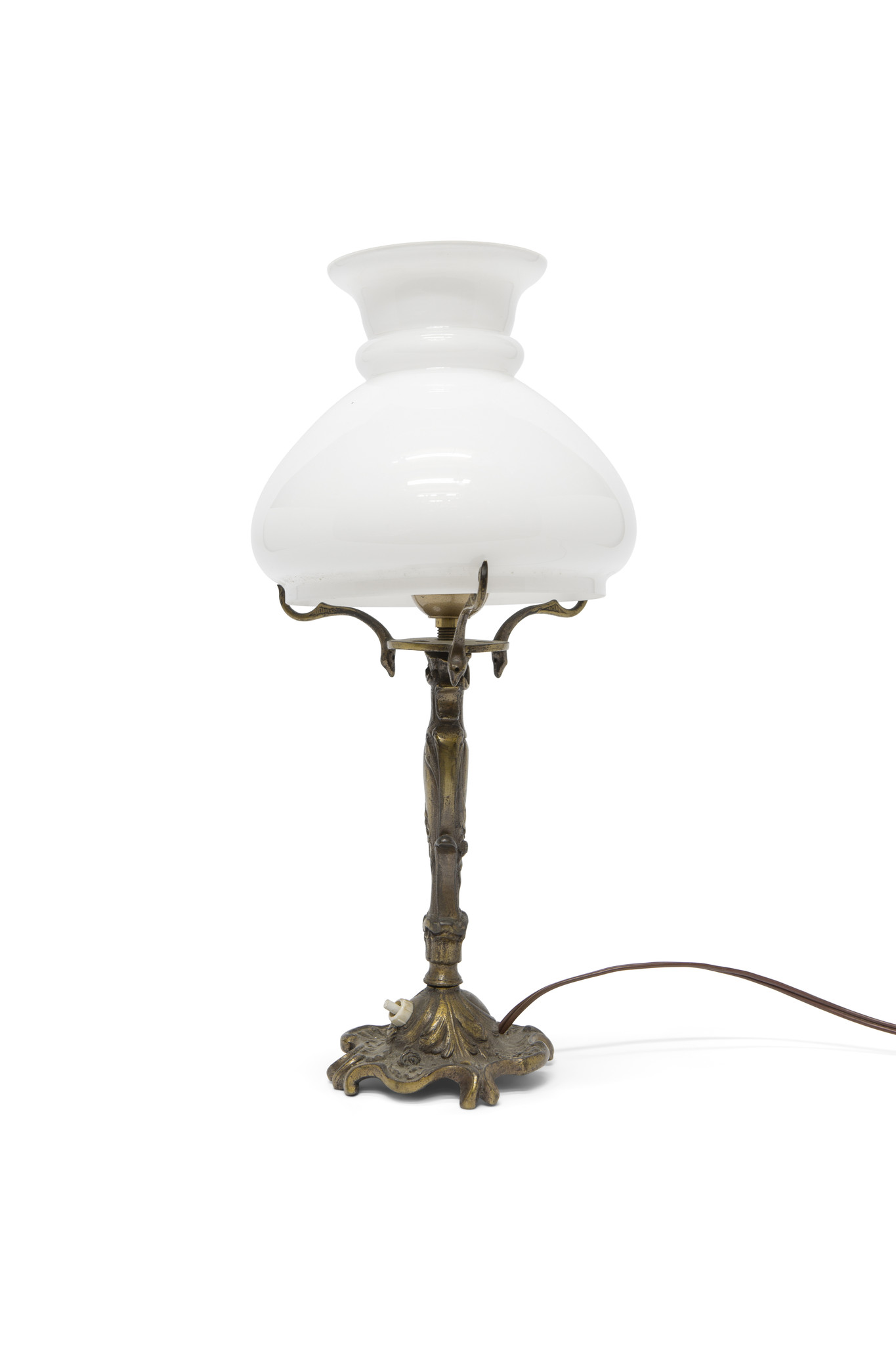 excelleren gloeilamp Bloeien Brocante Table Lamp, White Glass Shade, 1940s - Lamplord - Vintage Lighting