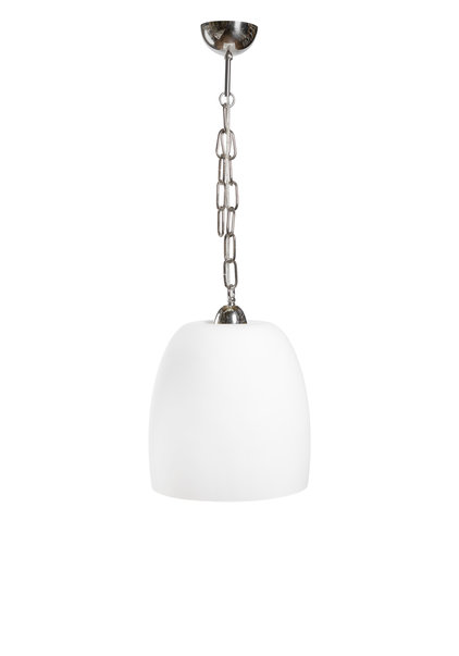 Vintage Pendant Lamp, Matt White Glass Shade on Chain, 1960s