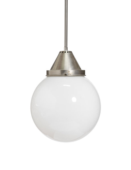 style hanging lamp with chrome pendulum and glass sphere