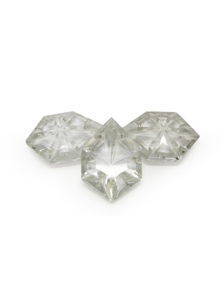Chandelier glass beadwork. Hexagonal glass, flat on the front, tip on the back