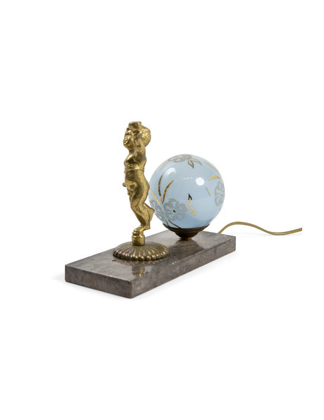 Classic table lamp, putto on natural stone tile, 1930s