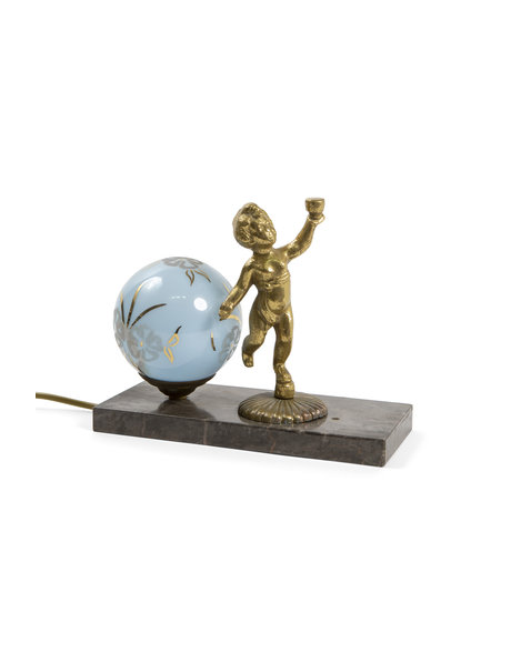 Classic table lamp, putto on natural stone tile, 1930s