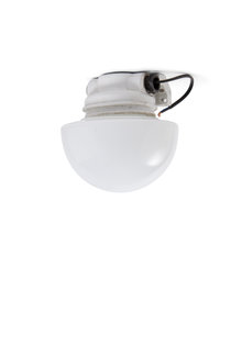 Industrial Ceiling Lamp, White Porcelain and White Glass, 1940s