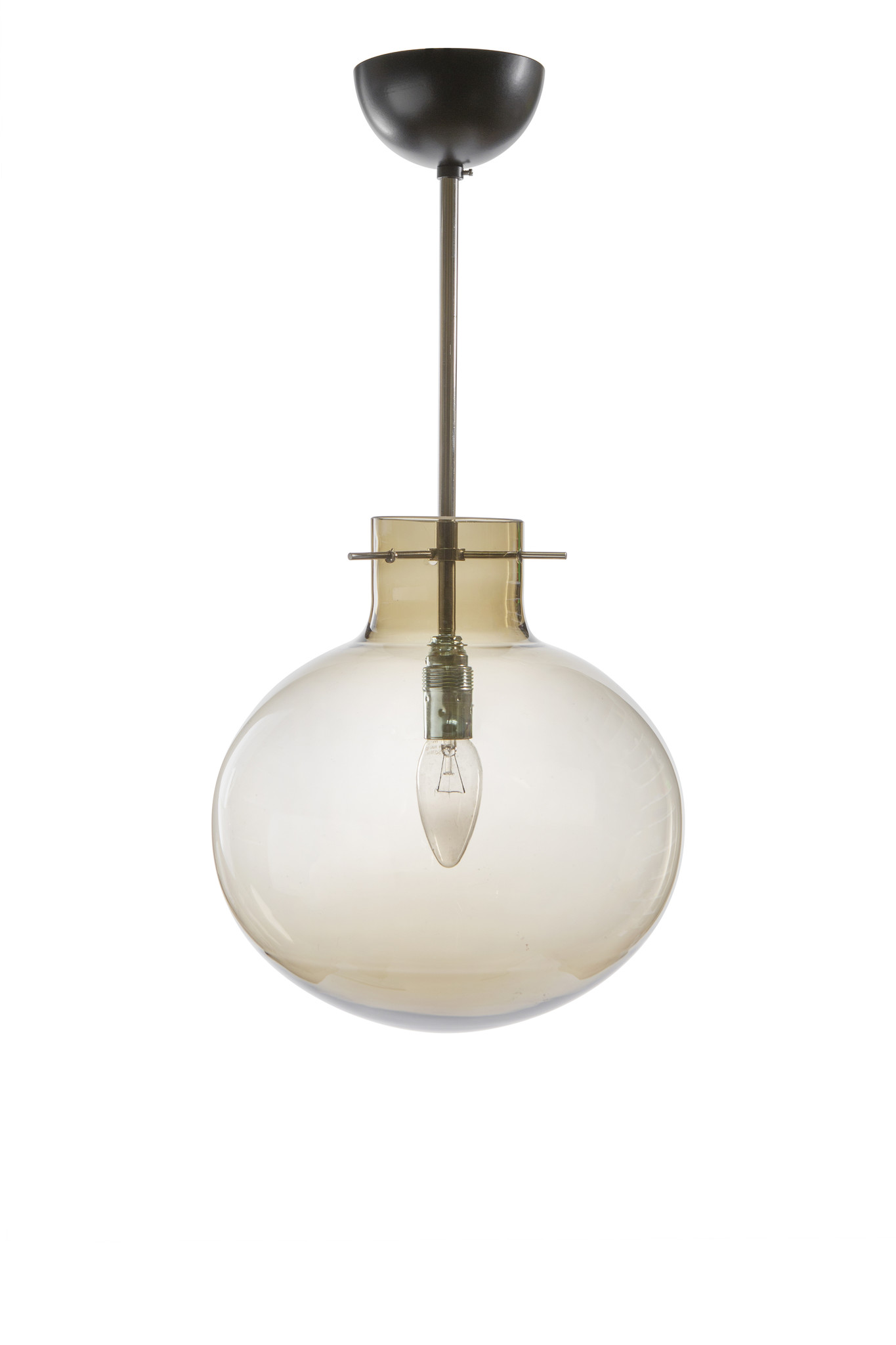 mei Elastisch favoriete Raak hanglamp, glazen lampenkap doorzichtig bruin gekleurd, ca. 1960 -  Lamplord