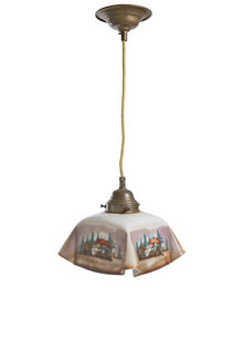 Pendant, Square Glass Lampshade, Landscape Shade