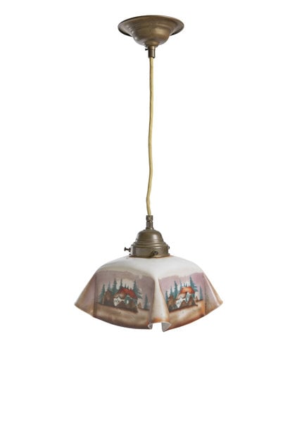 Pendant, Square Glass Lampshade, Landscape Shade