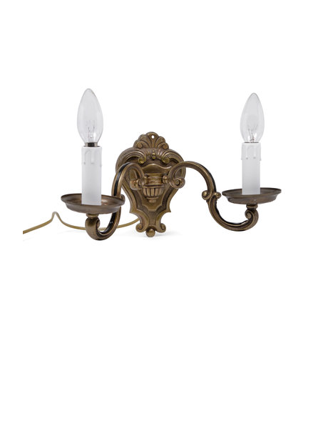 Classic wall lamp, 2 electric candles on copper, ca. 1940