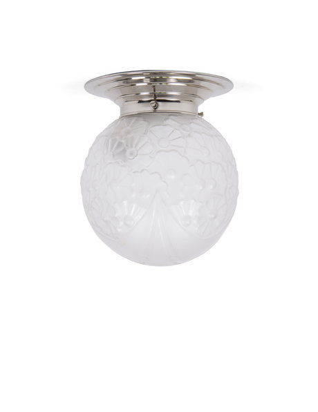 Art Deco ceiling lamp, frosted glass lampshade with flower motif