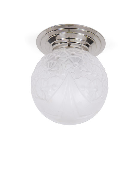 Art Deco ceiling lamp, frosted glass lampshade with flower motif