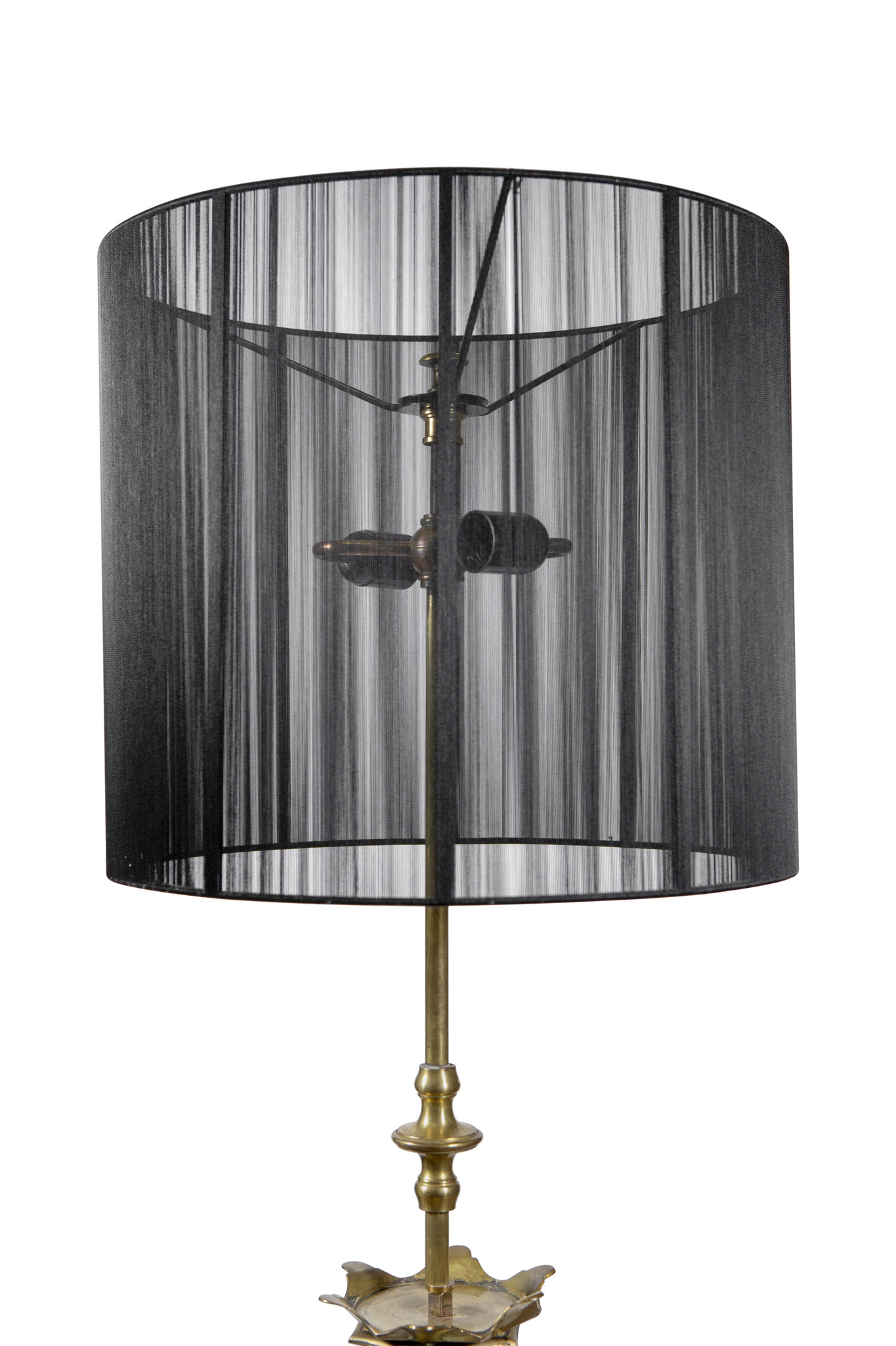 Geboorteplaats plastic Vesting Antieke vloerlamp, massief brons armatuur, stoffen lampenkap, ca. 1930 -  Lamplord
