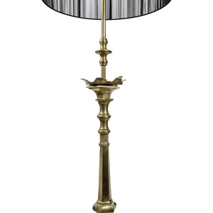 Antieke vloerlamp, brons armatuur, lampenkap, ca. 1930 - Lamplord