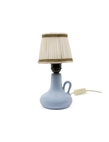 Twilight lamp, small, blue foot with fabric cap