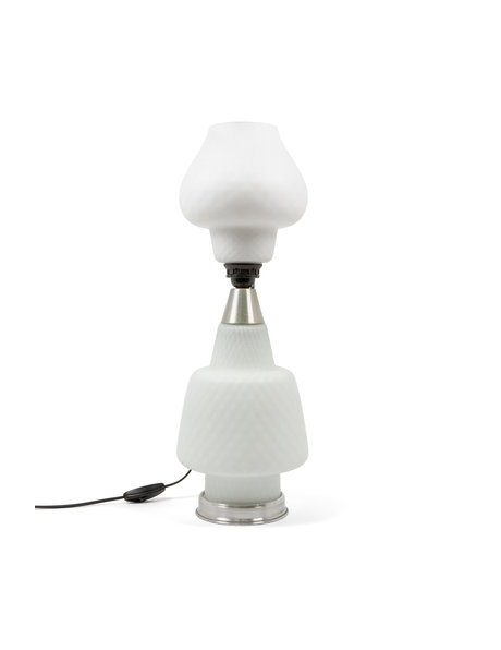 White glass table lamp with 2 sockets