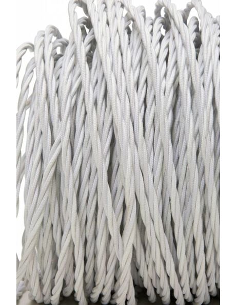 Textile covered electrical cord, white, 3 core
