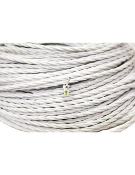 Textile covered electrical cord, white, 3 core