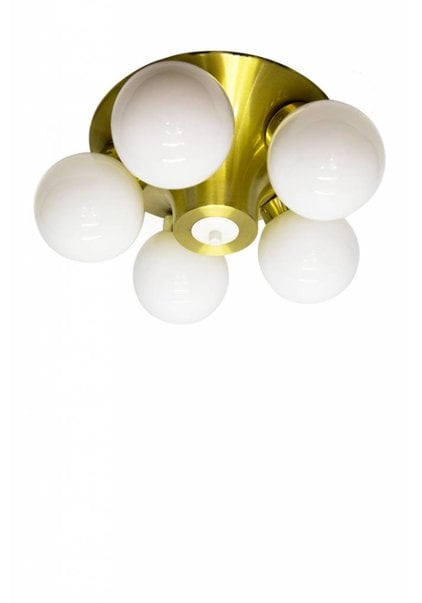 Vintage Ceiling Lamp, 5 White Glass Spheres