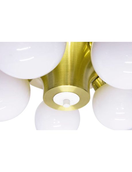 Unique 1950s ceiling lamp, 5 white spheres, gold-coloured frame