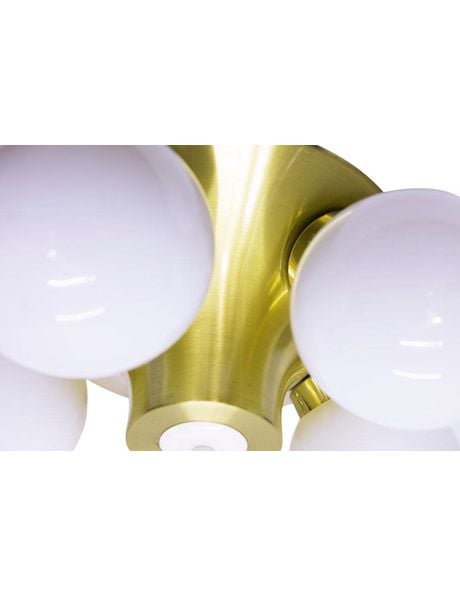 Unique 1950s ceiling lamp, 5 white spheres, gold-coloured frame