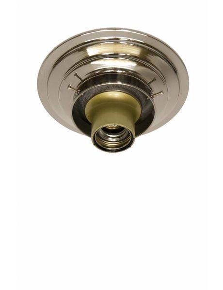 Plafonniere ring, gepolijst nikkel, lampglas met opstaande rand met diameter van 8 cm