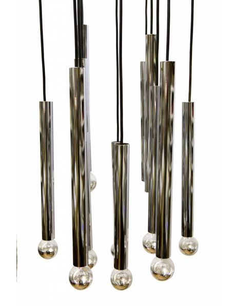 Design lighting, Sciolari, 12 chrome tubes, 1960s