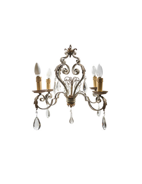 Wrought iron hanging lamp with small crystal glass accents, ca. 1940