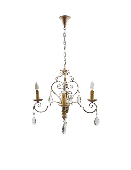 Wrought iron hanging lamp with small crystal glass accents, ca. 1940