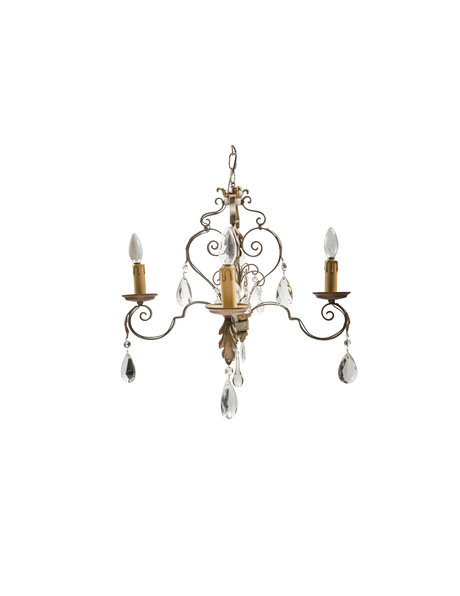 Wrought iron hanging lamp with small crystal glass accents, ca. 1940