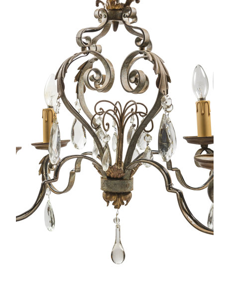 Wrought iron hanging lamp with small crystal glass accents, ca. 1940