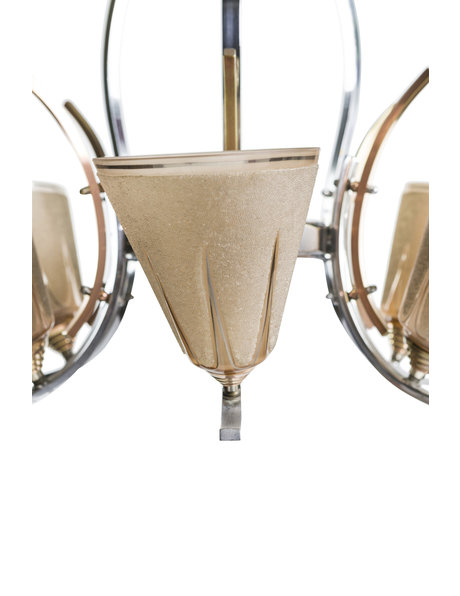 Large hanging lamp with 6 salmon pink shades, 1930s
