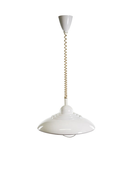 Vintage design hanging lamp, white colored with pull pendulum